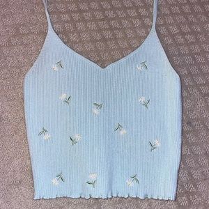 blue embroidered tank top